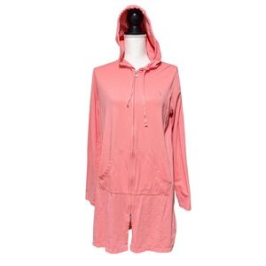 Coolibar Cabana Hoodie sz M UPF 50+ Sun Protection Pink Bamboo Cotton Longline